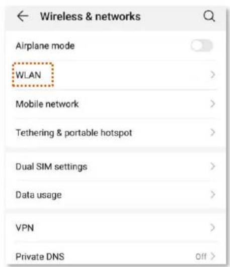 Wireless & networks Airplane mode WLAN Mobile network Tethering & portable hotspot Dual SIM settings Data usage VPN Private DNS