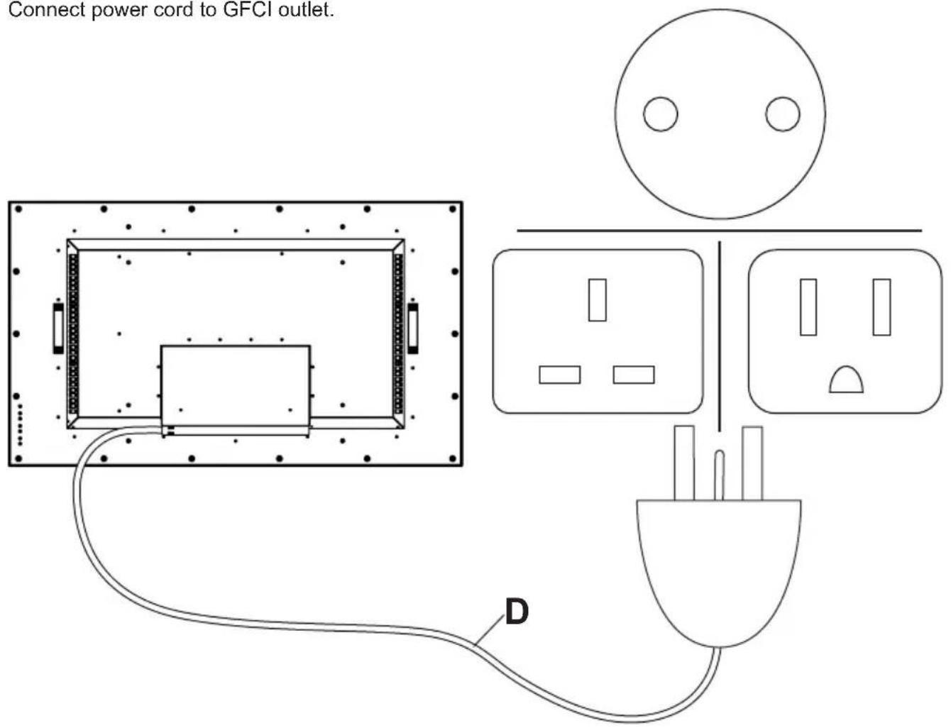 Connect power cord to GFCI outlet. D