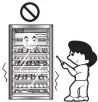 Cartoon illustration showing a person using a smartphone to stop a vending machine with a 'no' symbol above, indicating no stop.