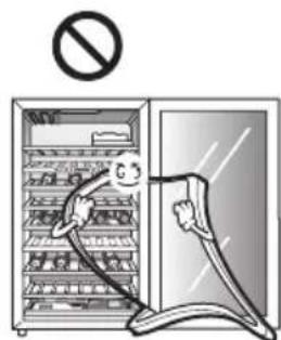 Illustration of a refrigerator with a hand holding a bag and a 'no' symbol above, indicating no chemical or chemical use.