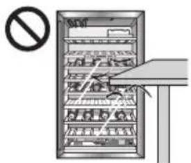 Diagram showing a refrigerator with a 'No' symbol and a hand pointing to its interior compartments, indicating no need or absence.
