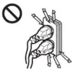 Safety warning symbol with crossed-out electrical components and a prohibition sign