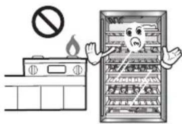 Illustration showing a fire extinguisher with a 'no sign' and a cartoon refrigerator, symbolizing the absence of fire extinguisher.