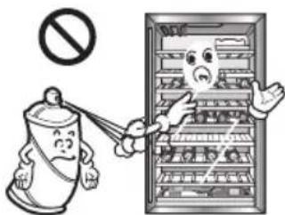 Cartoon illustration showing a distressed canister and a refrigerator with a 'no sign' symbol, implying no smoking or disinfection.