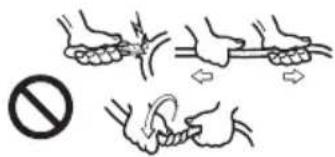 Illustration showing three-step rope knotting technique with a prohibition symbol below