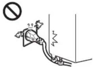 Safety warning symbol showing a person using a plug to pull a wall with a lightning bolt, indicating no power or hazard.
