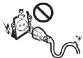 Safety warning illustration showing a plug with a stop symbol and a warning sign, indicating no hazard or caution.