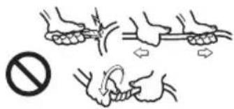 Diagram illustrating three-step rope knotting technique with no sign and directional arrows