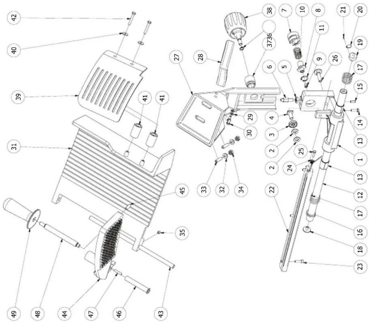 Technical diagram of a mechanical device with numbered parts for identification and assembly reference.