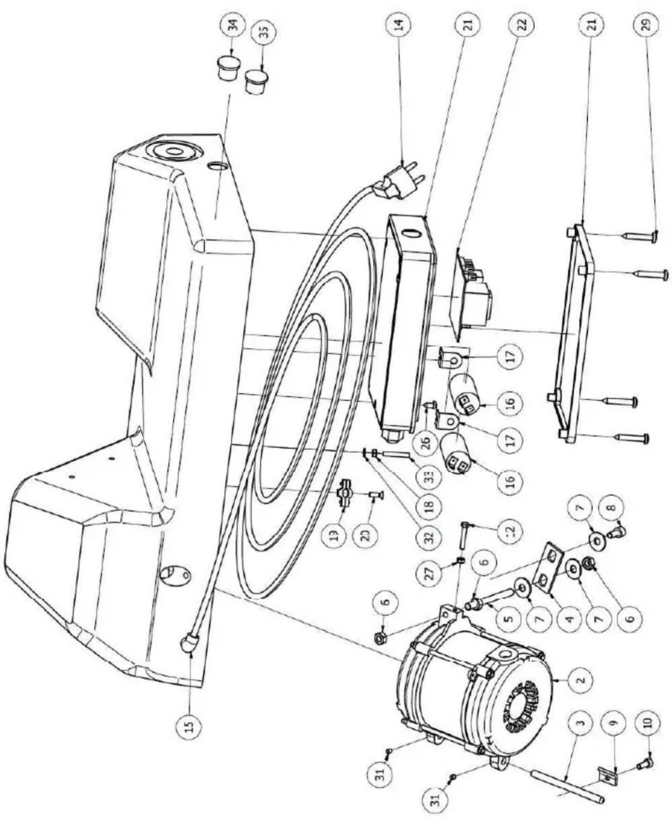 Technical diagram of an electric motor assembly with numbered components for identification