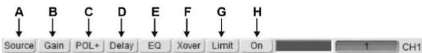 A ↓ Source Gain POL+ Delay EQ Xover Limit On 1 CH1