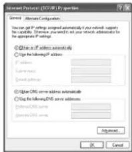 Internet Protocol (INT/INT) Properties General: Alternate Configuration You can get IP address assigned automatically if your network supports the capability. Otherwise, you should not use any network administrator for appropriate IP settings. ● Open IP address automatics ○ Open following IP address: ● Open DNS error address automatics ○ Open following DNS error addresses: External DNS terms External DNS terms Advanced OK Cancel