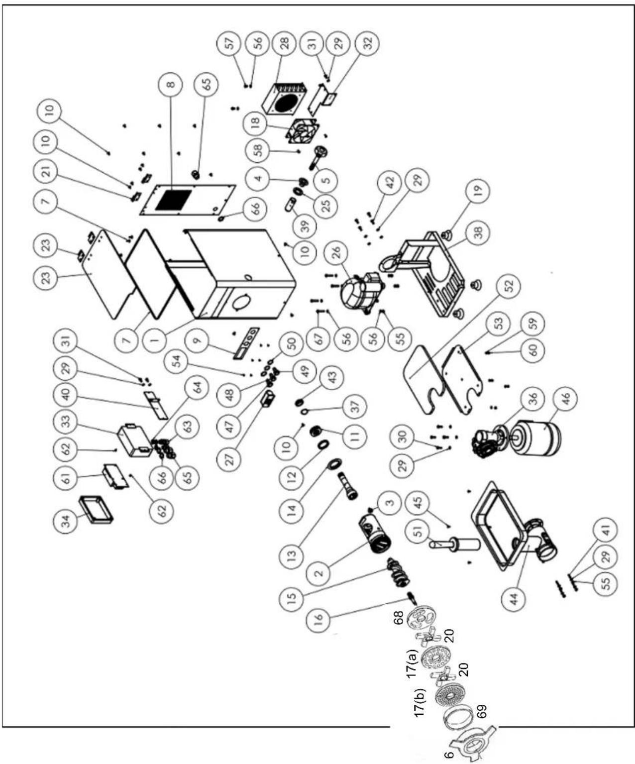 Exploded view diagram of a device with numbered components for identification