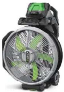 25 CM VENTILATOR MIT SPRÜHNEBELFUNKTION BIS ZU FÜNF STUNDEN LAUFZEIT, BEI HÖCHSTER EINSTELLUNG MIT 5.0-AH-AKKU TRAGEGRIFF ZWEI ZERSTÄUBERDÜSEN DREI EINSTELLUNGEN FÜR VERDUNSTUNGSNEBEL OSZILLIERENDES SYSTEM 60°-120°-180° Dreistufige Winkeleinstellung 5 LÜFTERGESCHWINDIGKEITEN PLUS TURBO GARTENSCHLAUCHANSCHLUSS Alternativ kann über den integrierten Saugschlauch Wasser aus jedem beliebigen Reservoir angesaugt werden 25-CM-ROTOR EGO KOMPATIBEL MIT ALLEN HANGEFÜHRTEN BATTERIEN VON EGO STEUERUNG MIT IHREM SMARTPHONE ÜBER DIE EGO CONNECT APP