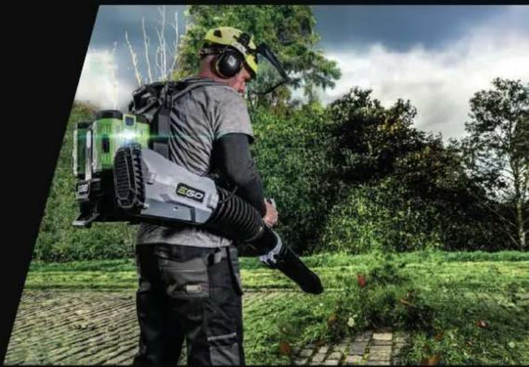 PEAK™ POWER TECHNOLOGY Kombiniert die Leistung von zwei 56V-ARC- Lithium™ Akkus, für längere Laufzeiten und höhere Blaskraft EGO EGO PLATES EGO ERGONOMISCHES GRIFFDESIGN Betätigungshebel mit variabler Geschwindigkeit und Sicherheitssperre LCD-BILDSCHIRM Anzeige in Echtzeit Überwachung des Betriebsstatus und Ladestandsanzeige WERKZEUGLOSE GRIFFVERSTELLUNG NEUER GRÜSSERER MOTOR Für größere Luftmengen und höhere Geschwindigkeiten VERBESSERTE PCBA-KÜHLUNG Für noch höhere Lebensdauer