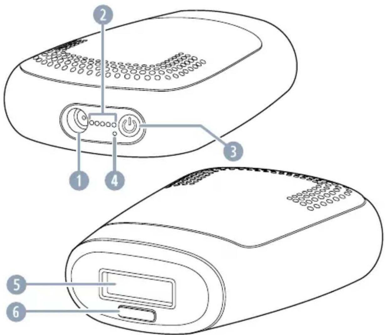 Diagram of a device with numbered parts showing internal components and labeled parts