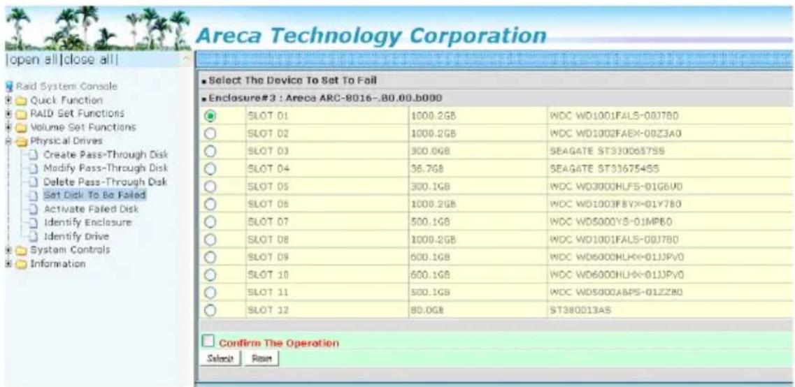 Areca Technology Corporation Open all|close all| Raid System Console Quick Function RAID Set Functions Volume Set Functions Physical Drives Create Pass-Through Disk Modify Pass-Through Disk Delete Pass-Through Disk Set Disk To Be Failed Activate Failed Disk Identify Enclosure Identify Drive System C…