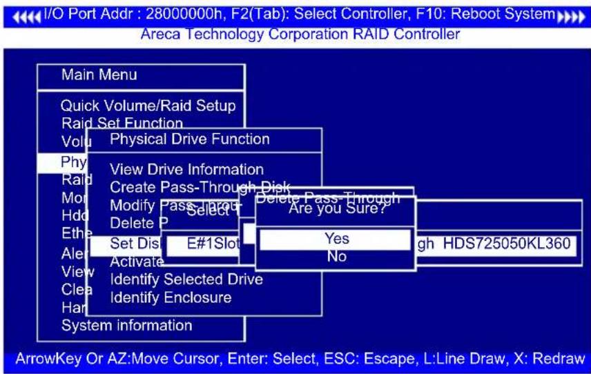 I/O Port Addr : 28000000h, F2(Tab): Select Controller, F10: Reboot System Areca Technology Corporation RAID Controller Main Menu Quick Volume/Raid Setup Raid Set Function Volu Physical Drive Function Phy View Drive Information Raid Create Pass-Through Disk Mo Modify Pass-Through Hdo Select Eth P Del…