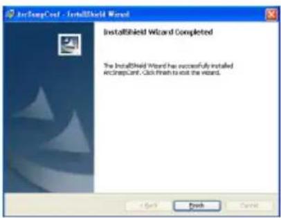 ArcSnapCard - InstallShield Wizard InstallShield Wizard Completed The InstallShield Wizard has successfully installed ArcSnapCard. Click finish to visit the wizard.