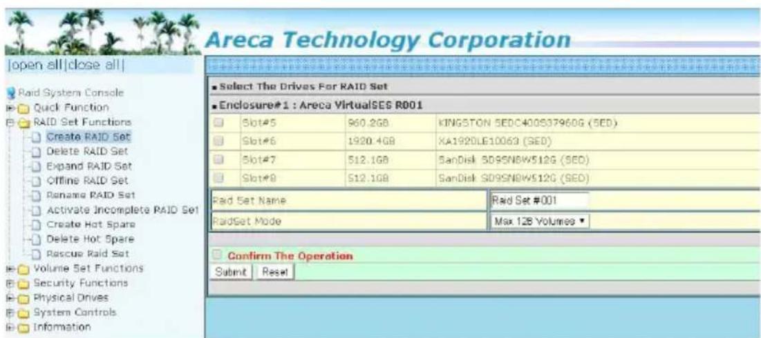 Areca Technology Corporation | open all| close all| Raid System Console Quick Function RAID Set Functions Create RAID Set Delete RAID Set Expand RAID Set Offline RAID Set Rename RAID Set Activate Incomplete RAID Set Create Hot Spare Delete Hot Spare Rescue Raid Set Volume Set Functions Security Func…