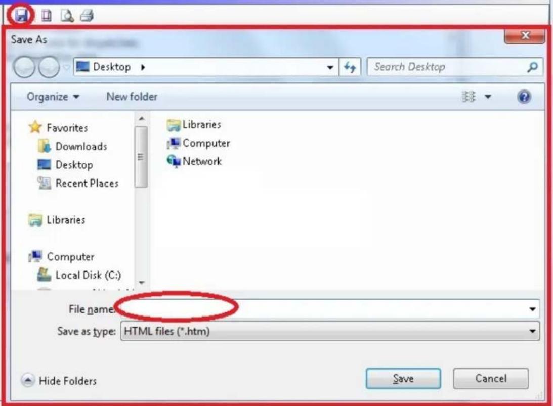 Save As Desktop Search Desktop Organize New folder Favorites Downloads Desktop Recent Places Libraries Computer Local Disk (C:) File name: Save as type: HTML files (*.htm) Hide Folders Save Cancel