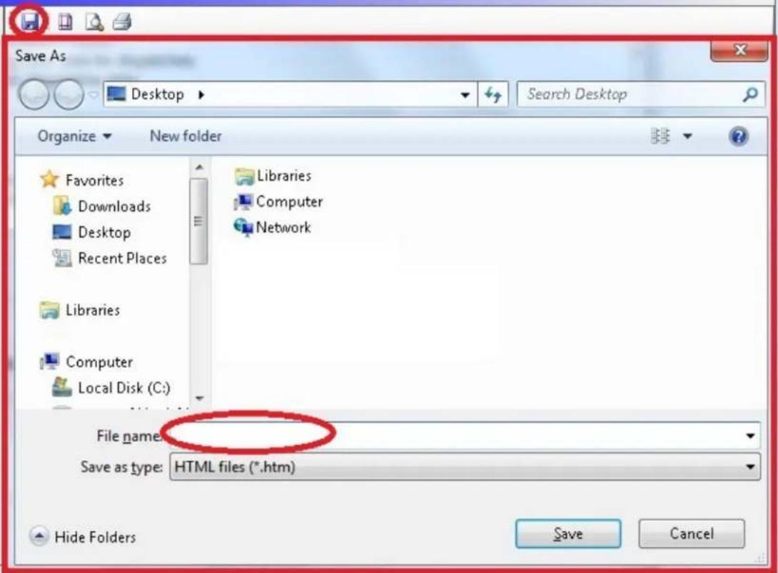 Save As Desktop Search Desktop Organize New folder Favorites Downloads Desktop Recent Places Libraries Computer Local Disk (C:) Libraries Computer Network File name: Save as type: HTML files (*.htm) Hide Folders Save Cancel