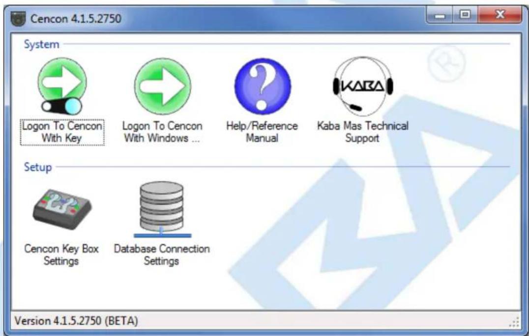 Cencon 4.1.5.2750 System Logon To Cencon With Key Logon To Cencon With Windows ... Help/Reference Manual Kaba Mas Technical Support Setup Cencon Key Box Settings Database Connection Settings Version 4.1.5.2750 (BETA)