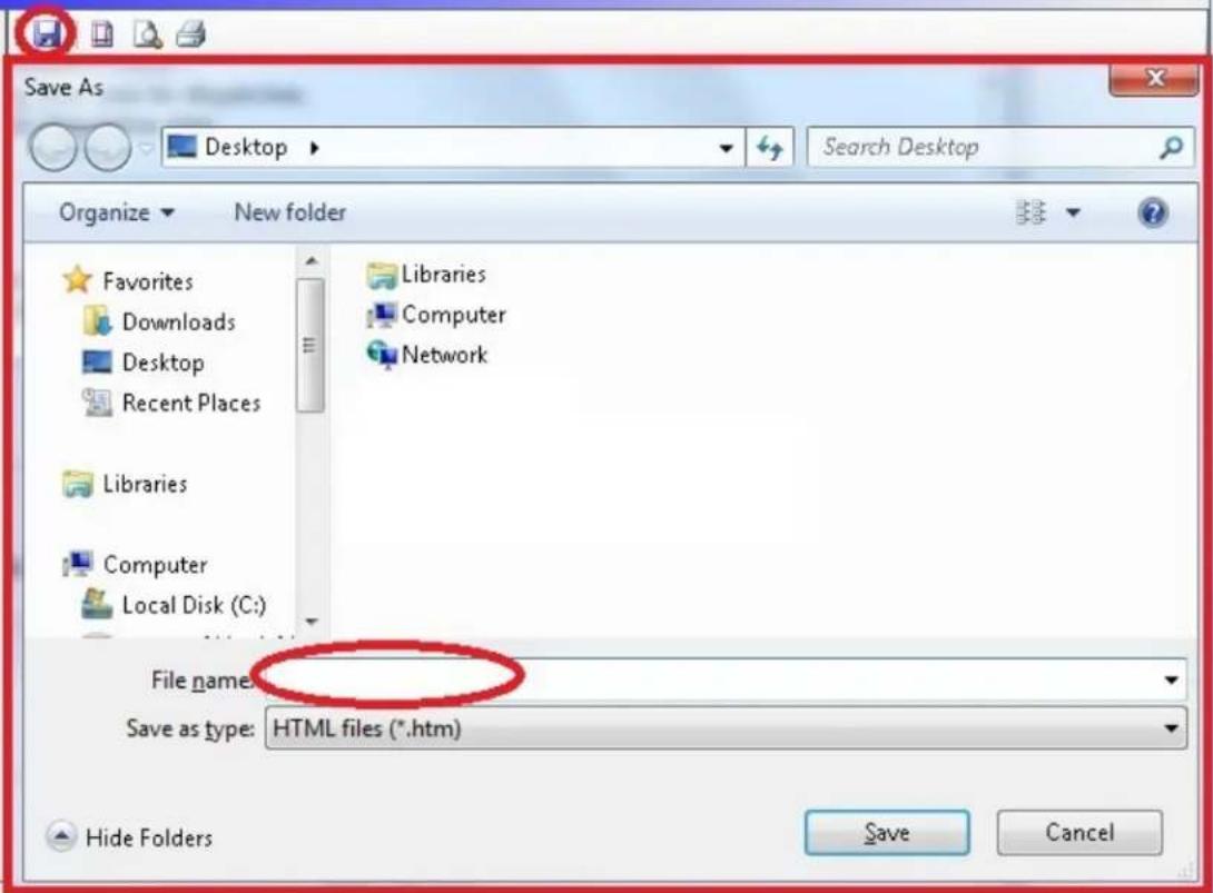 Save As Desktop Search Desktop Organize New folder Favorites Downloads Desktop Recent Places Libraries Computer Local Disk (C:) File name: Save as type: HTML files (*.htm) Hide Folders Save Cancel
