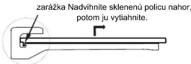 zarážka Nadvihnite sklenenú policu nahor, potom ju vytiahnite.