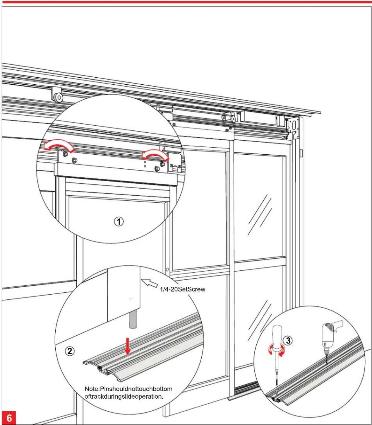 ① 1/4-20SetScrew ② Note: Pinshouldnottouchbottom oftrackduringslideoperation. ③