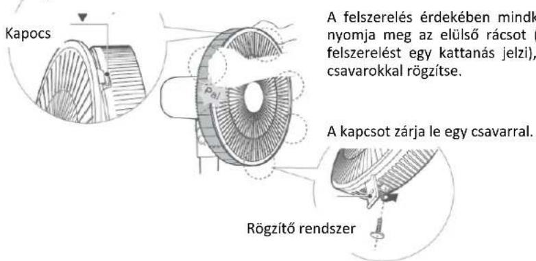 Kapocs A felszerelés érdekében mindk nyomja meg az elülső rácsot ( felszerelést egy kattanás jelzi), csavarokkal rögzítse. A kapcsot zárja le egy csavarral. Rögzítő rendszer