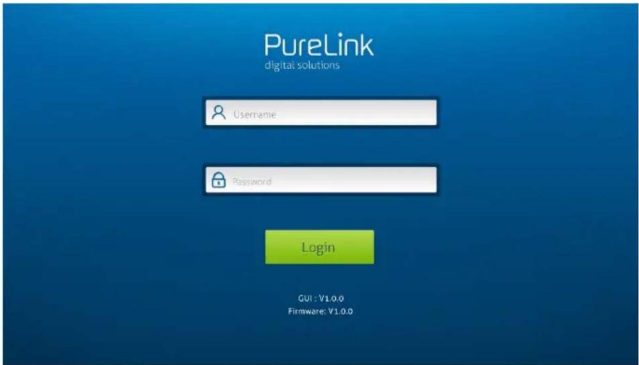 PureLink digital solutions Username Password Login GUI : V1.0.0 Firmware: V1.0.0