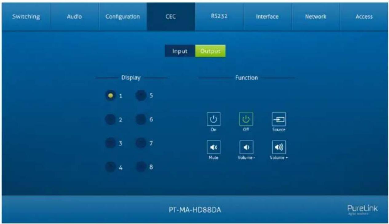Switching Audio Configuration CEC RS232 Interface Network Access Input Output Display Function 1 5 2 6 3 7 4 8 On Off Source Mute Volume - Volume + PT-MA-HD88DA PureLink light window