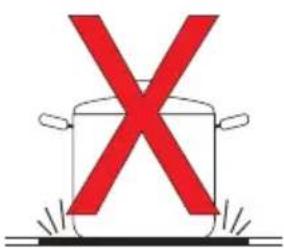 Diagram showing a cooking pot with a red 'X' symbol above it, indicating a cooking or heating condition.