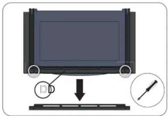Diagram showing a monitor with a D/D label pointing to a screwdriver, indicating the process.