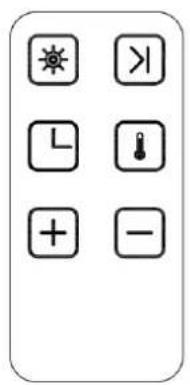 Control panel interface with six function icons: star, cross, light, thermometer, plus, minus