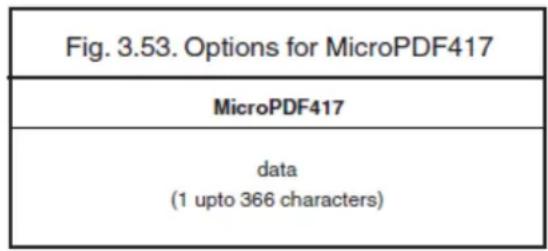 Fig. 3.53. Options for MicroPDF417 MicroPDF417 data (1 upto 366 characters)