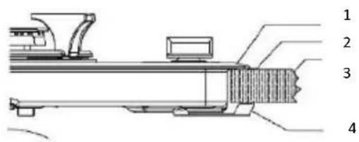 Technical diagram of a mechanical device with numbered components labeled 1 to 4