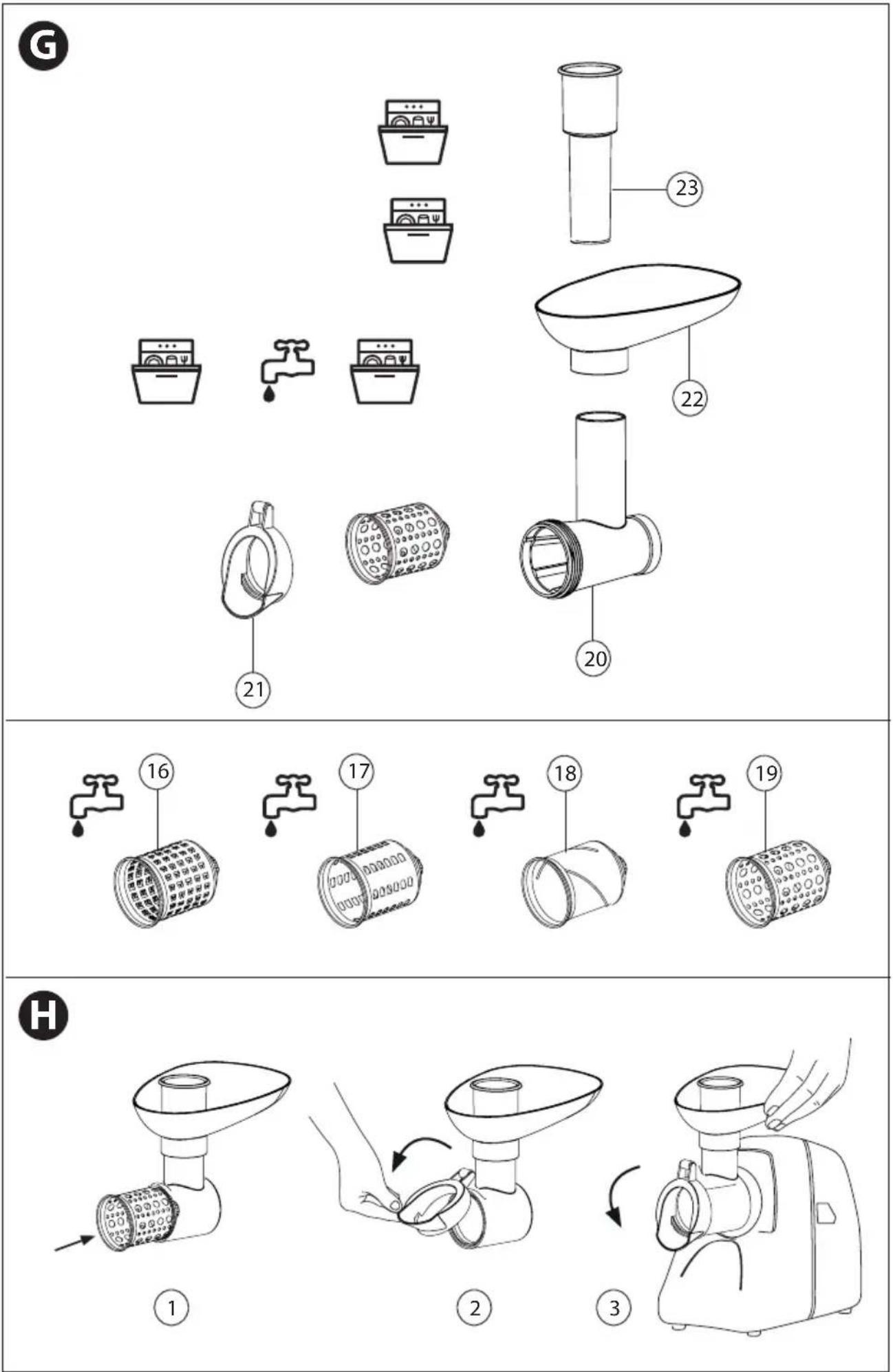 G 23 22 20 21 16 17 18 19 H ① ② ③