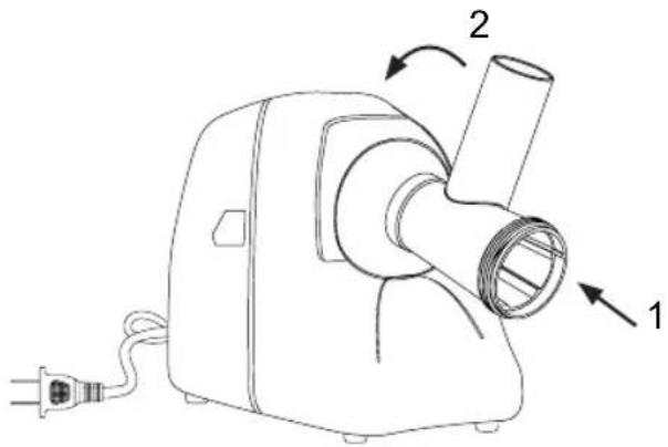 Technical diagram of a hairdryer with labeled parts 1 and 2, showing internal structure and wiring connections.