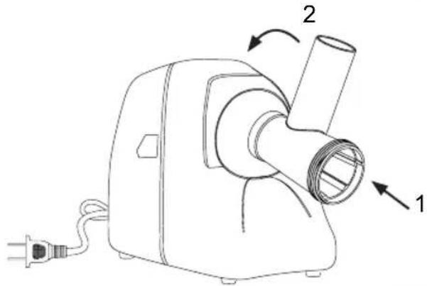 Technical diagram of a hairdryer with labeled parts 1 and 2, showing internal structure and wiring.