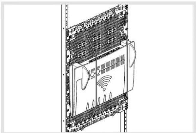 Technical diagram showing a device with wireless signal icons and labeled components, likely for industrial or smart system installation.