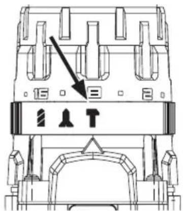 Technical diagram of a mechanical component with labeled parts and an arrow indicating a specific feature.