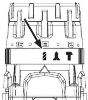 Technical diagram of a mechanical component with labeled parts and directional arrows indicating motion or assembly.