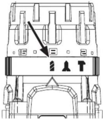 Technical diagram of a mechanical component with labeled parts and directional arrows indicating movement or force.