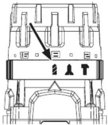 Technical diagram of a mechanical component with labeled parts and directional arrows indicating movement or force.