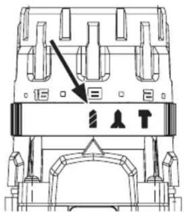 Technical diagram of a mechanical component with labeled parts and directional arrows indicating movement or force.