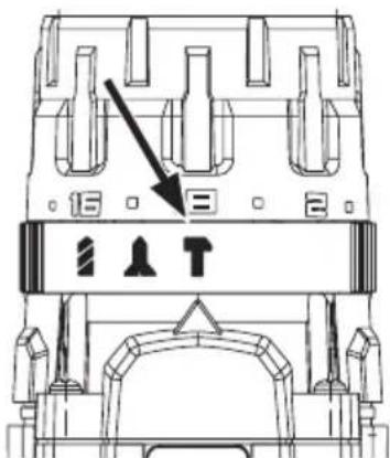 Technical diagram of a mechanical component with labeled parts and an arrow indicating direction or force