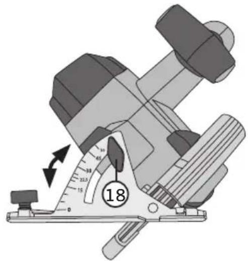 Technical diagram of a mechanical device with labeled parts and measurement scale