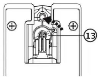 Technical diagram of a mechanical assembly with labeled components and directional arrows indicating motion or flow.